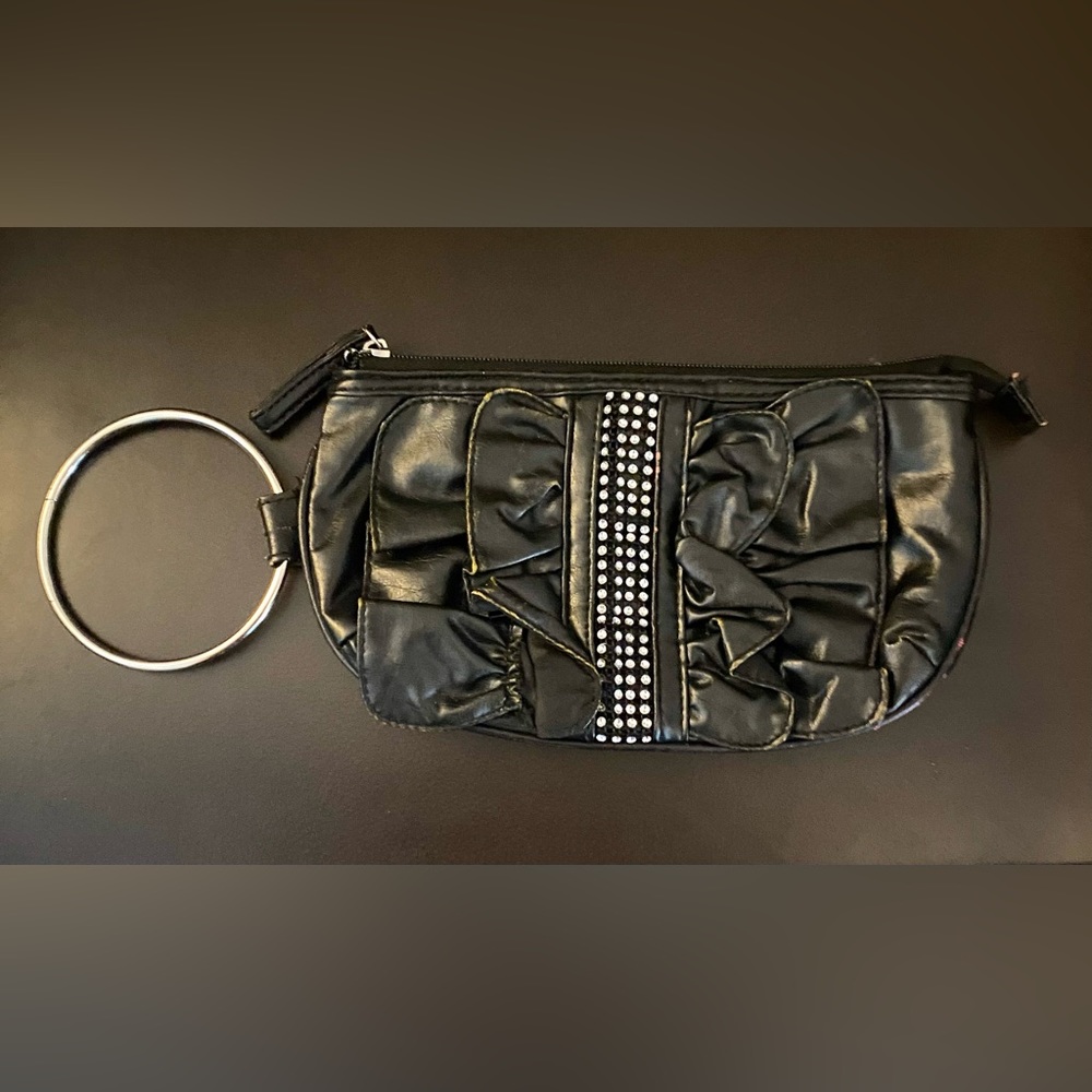 Black Wristlet with Rhinestones & Ruffles